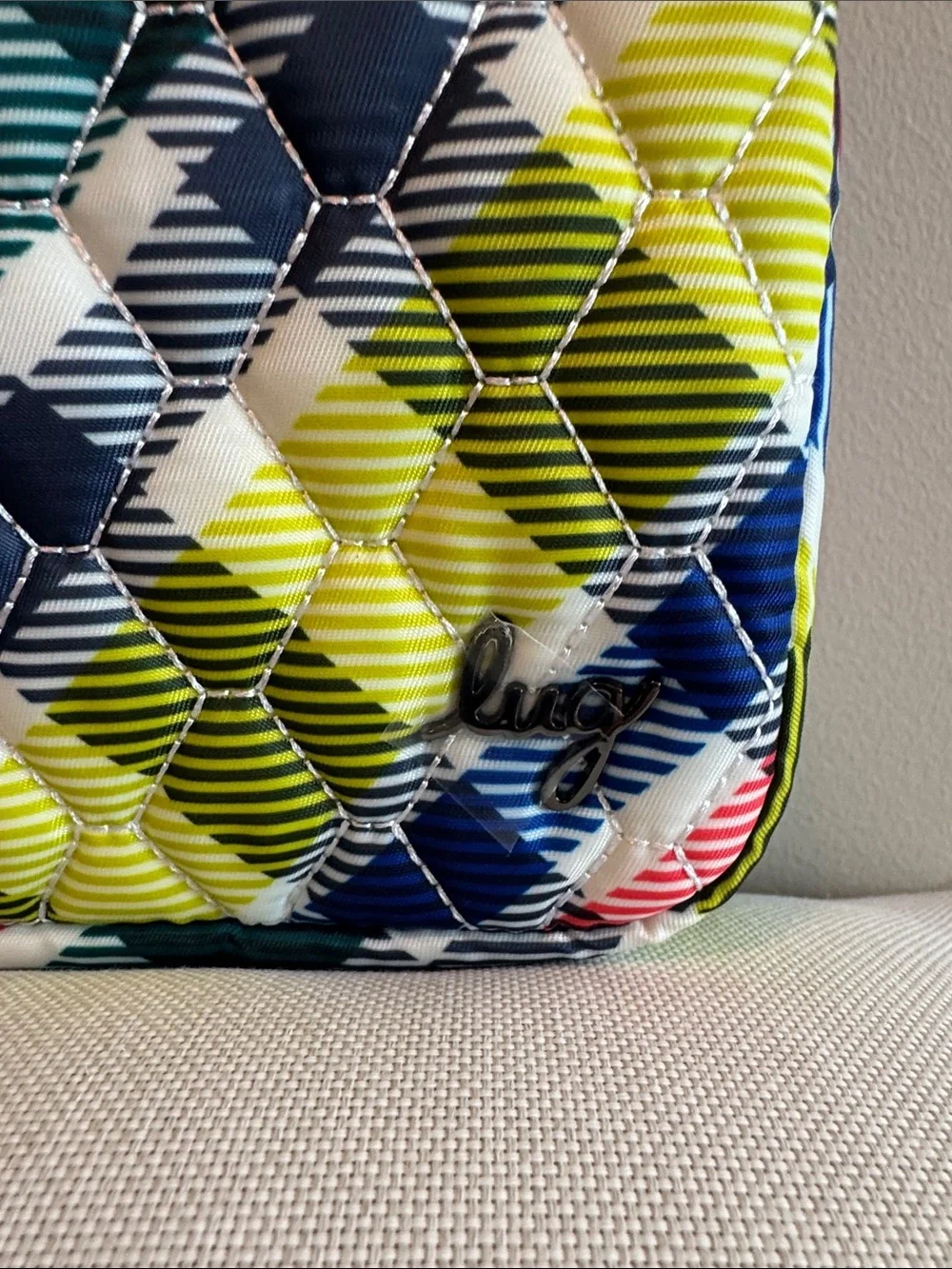 LUG playful plaid Bumper Quilted  Cosmetic Pouch with side carry handle